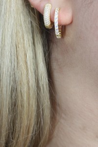 JASMINA PAVE X SOLID MINI HOOP EARRINGS - Thumbnail